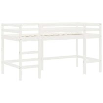 Messina Kids Pinewood Loft Bed In White With White Black Curtains