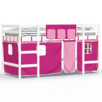 Messina Kids Pinewood Loft Bed In White With Pink Curtains