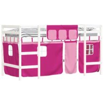 Messina Kids Pinewood Loft Bed In White With Pink Curtains