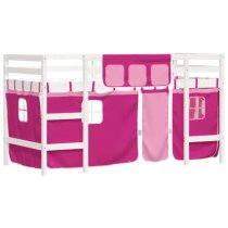 Messina Kids Pinewood Loft Bed In White With Pink Curtains