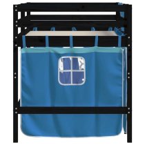 Messina Kids Pinewood Loft Bed In Black With Blue Curtains