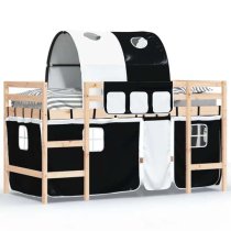 Messina Kids Pinewood Loft Bed In Natural With White Black Tunnel