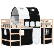 Messina Kids Pinewood Loft Bed In Natural With White Black Tunnel