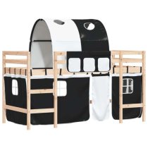 Messina Kids Pinewood Loft Bed In Natural With White Black Tunnel