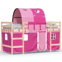 Messina Kids Pinewood Loft Bed In Natural With Pink Tunnel