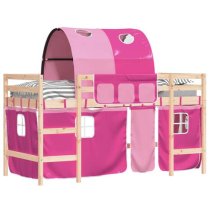 Messina Kids Pinewood Loft Bed In Natural With Pink Tunnel