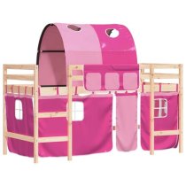 Messina Kids Pinewood Loft Bed In Natural With Pink Tunnel