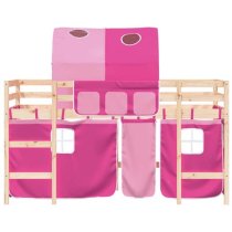 Messina Kids Pinewood Loft Bed In Natural With Pink Tunnel