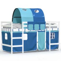 Messina Kids Pinewood Loft Bed In White With Blue Tunnel