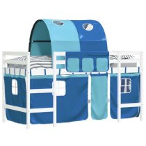 Messina Kids Pinewood Loft Bed In White With Blue Tunnel