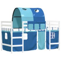 Messina Kids Pinewood Loft Bed In White With Blue Tunnel