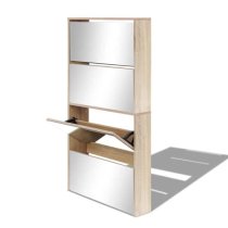 Calvi Wooden Shoe Storage Cabinet With 4 Mirror Layers In Oak