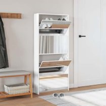 Calvi High Gloss Shoe Storage Cabinet 4 Mirror Layers In White