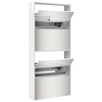 Calvi High Gloss Shoe Storage Cabinet 4 Mirror Layers In White