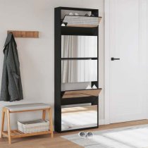 Calvi Wooden Shoe Storage Cabinet With 5 Mirror Layers In Black