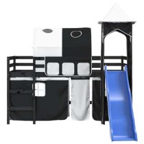 Forli Pinewood Kids Loft Bed In Black With White Black Tower Tent