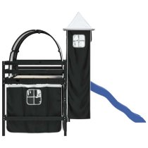 Forli Pinewood Kids Loft Bed In Black With White Black Tower Tent