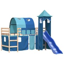 Forli Pinewood Kids Loft Bed In Natural With Blue Tower Tent