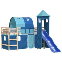 Forli Pinewood Kids Loft Bed In Natural With Blue Tower Tent