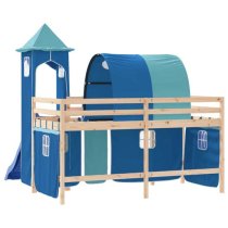 Forli Pinewood Kids Loft Bed In Natural With Blue Tower Tent