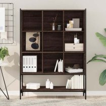 Edisto Wooden Bookcase With 9 Shelves In Brown Oak