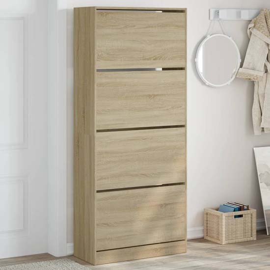 Arosa Wooden Shoe Storage Cabinet 4 Flip-Drawers In Sonoma Oak