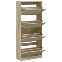 Arosa Wooden Shoe Storage Cabinet 4 Flip-Drawers In Sonoma Oak