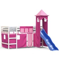 Gorizia Pinewood Kids Loft Bed In White With Pink Tower