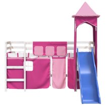 Gorizia Pinewood Kids Loft Bed In White With Pink Tower