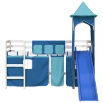 Gorizia Pinewood Kids Loft Bed In White With Blue Tower