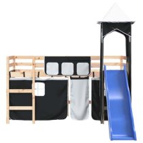 Gorizia Pinewood Kids Loft Bed In Natural With White Black Tower