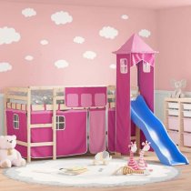 Gorizia Pinewood Kids Loft Bed In Natural With Pink Tower