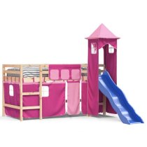 Gorizia Pinewood Kids Loft Bed In Natural With Pink Tower