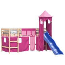 Gorizia Pinewood Kids Loft Bed In Natural With Pink Tower