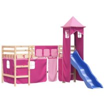 Gorizia Pinewood Kids Loft Bed In Natural With Pink Tower