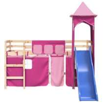 Gorizia Pinewood Kids Loft Bed In Natural With Pink Tower