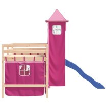 Gorizia Pinewood Kids Loft Bed In Natural With Pink Tower