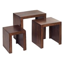 Tivat Mango Wood Nest Of 3 Tables In Dark Mahogany