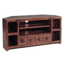 Tivat Mango Wood TV Stand Corner In Dark Mahogany