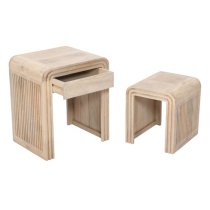 Harvey Carved Mango Wood Nest of 2 Tables In Natural