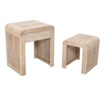 Harvey Carved Mango Wood Nest of 2 Tables In Natural