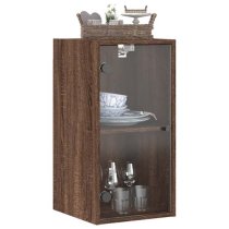 Avila Wooden Wall Cabinet With 1 Glass Door In Brown Oak