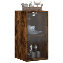 Avila Wooden Wall Cabinet With 1 Glass Door In Smoked Oak