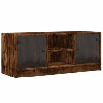 Avila Wooden TV Stand With 2 Glass Doors In Smoked Oak