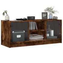 Avila Wooden TV Stand With 2 Glass Doors In Smoked Oak