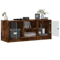 Avila Wooden TV Stand With 2 Glass Doors In Smoked Oak