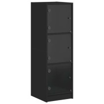 Avila Wooden Highboard With 3 Glass Doors In Black