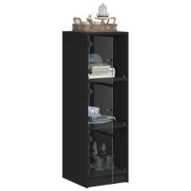 Avila Wooden Highboard With 3 Glass Doors In Black