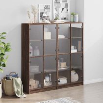 Avila Wooden Bookcase With 8 Glass Doors In Brown Oak