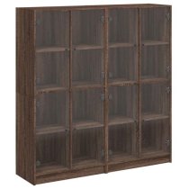 Avila Wooden Bookcase With 8 Glass Doors In Brown Oak